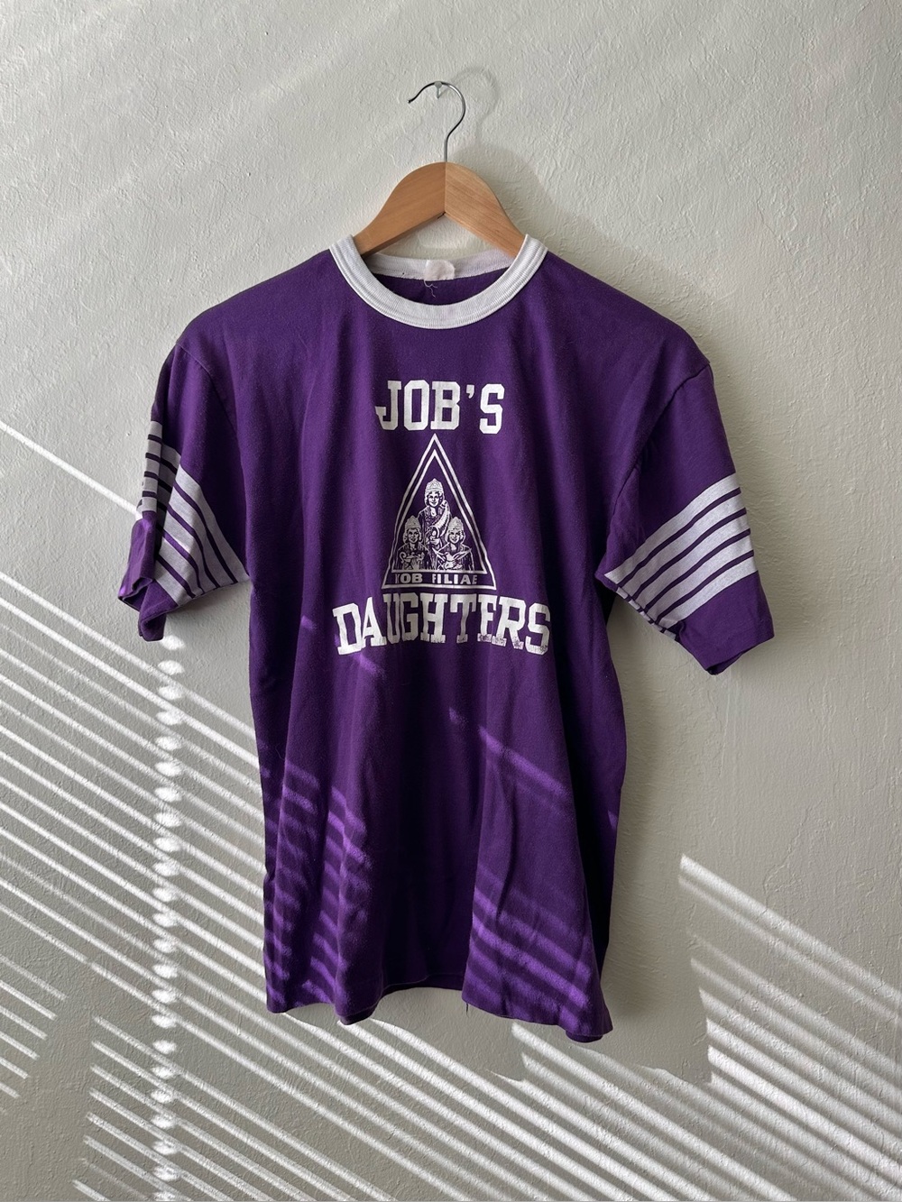 Vintage 80s job’s daughters t-shirt large masonic youth group purple ringer tee